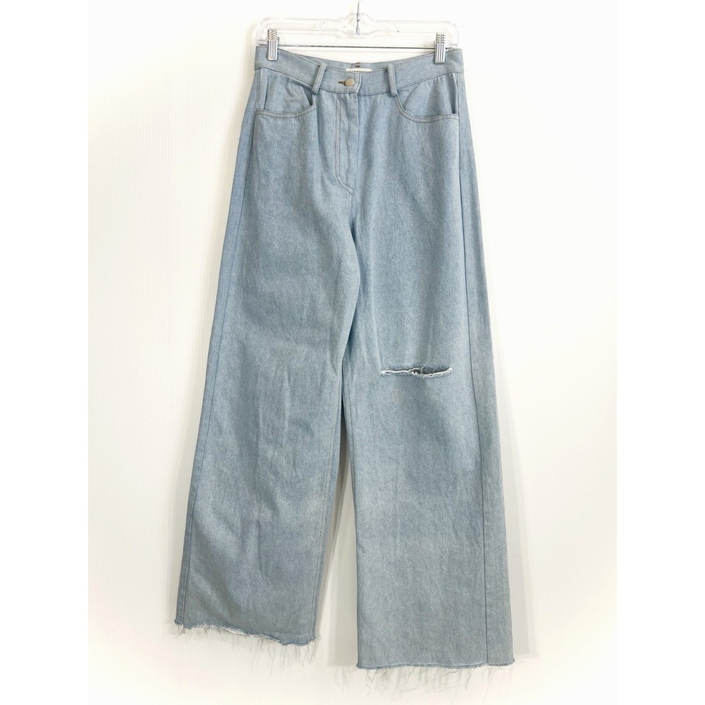 Parisienne Et Alors Wide Leg Jeans 38 EU 28 US Light Wash‎ Distresses Frayed Hem